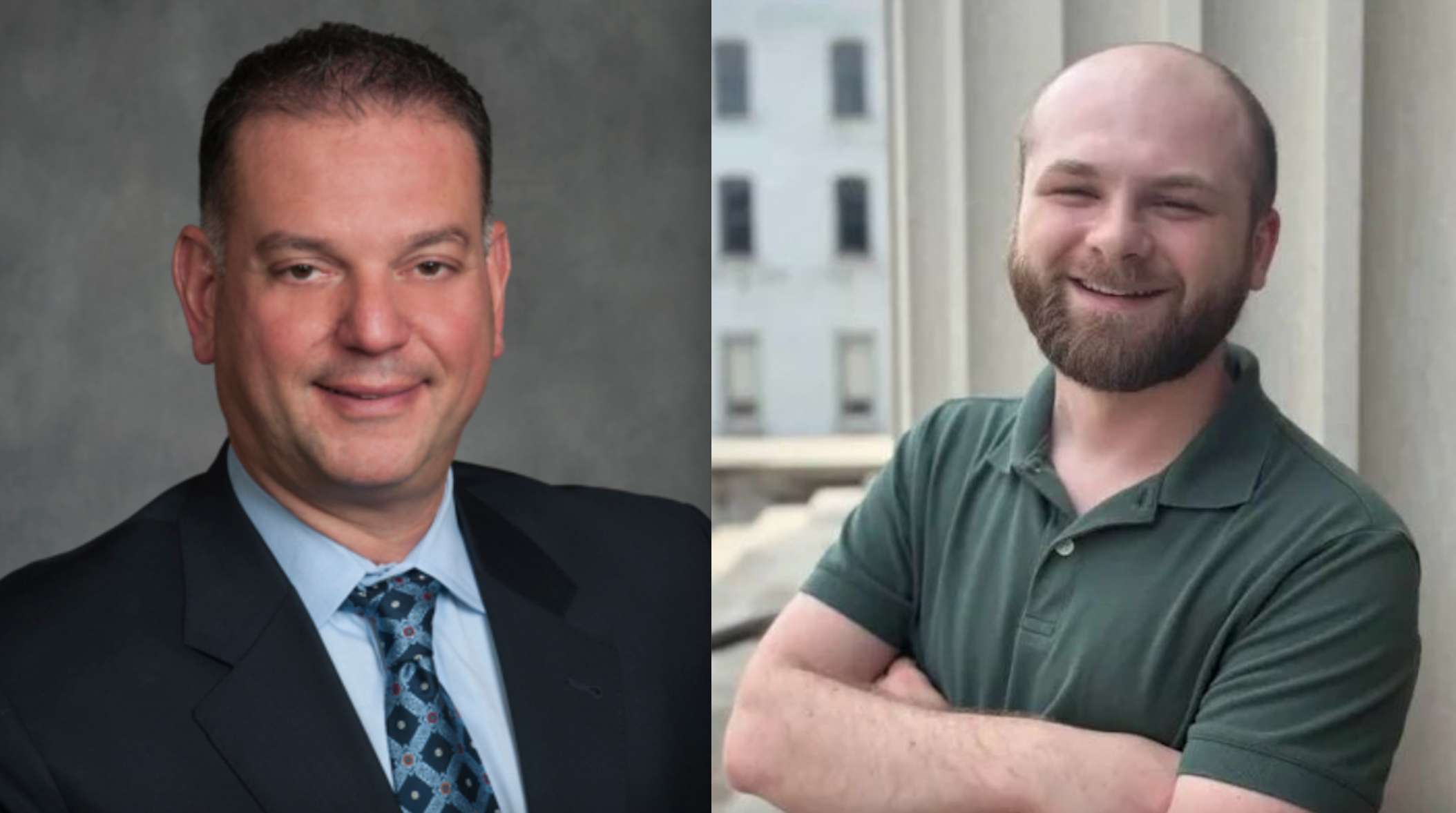 A collage depicting portraits of Angelo Puppolo, left, and Michael Lachenmeyer, right.